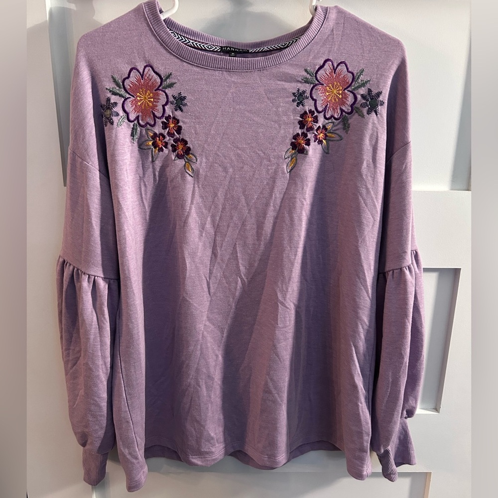 HANNAH Purple Floral Embroidered Women's Top